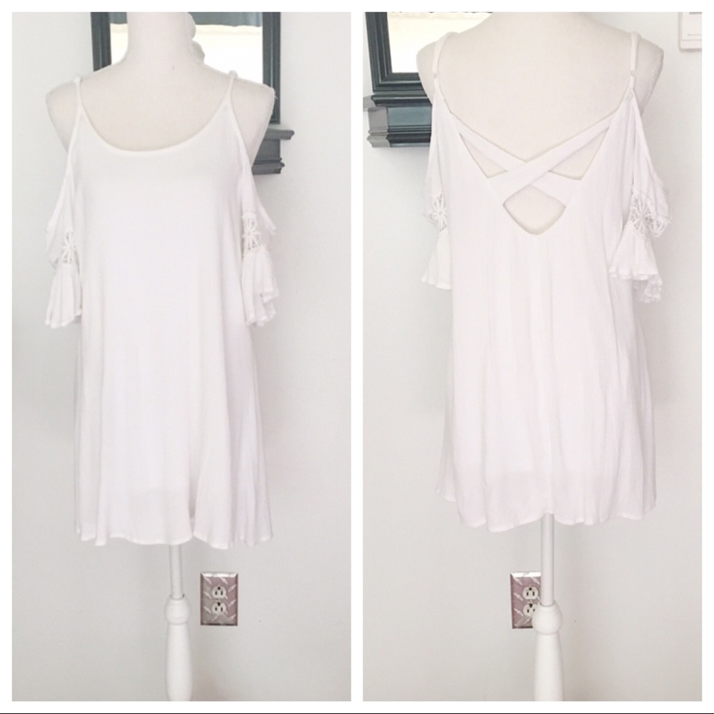 Rise of Dawn White Cold Shoulder Mini Tunic Dress Size Medium